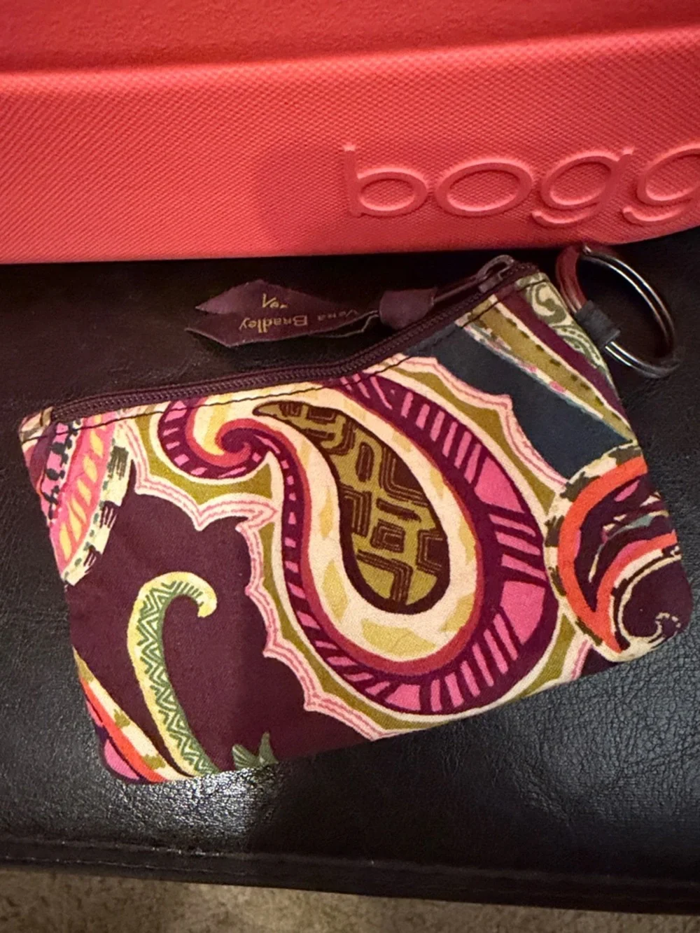 Vera Bradley Olive Multicolor Paisley ID Holder key chain - Picture 2 of 3